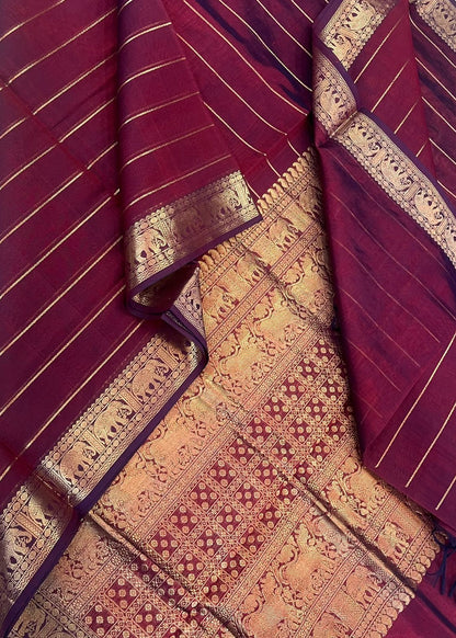 Kanchi Silk Cotton Sarees | neli zari veldhari X rich pallu | marron x gold