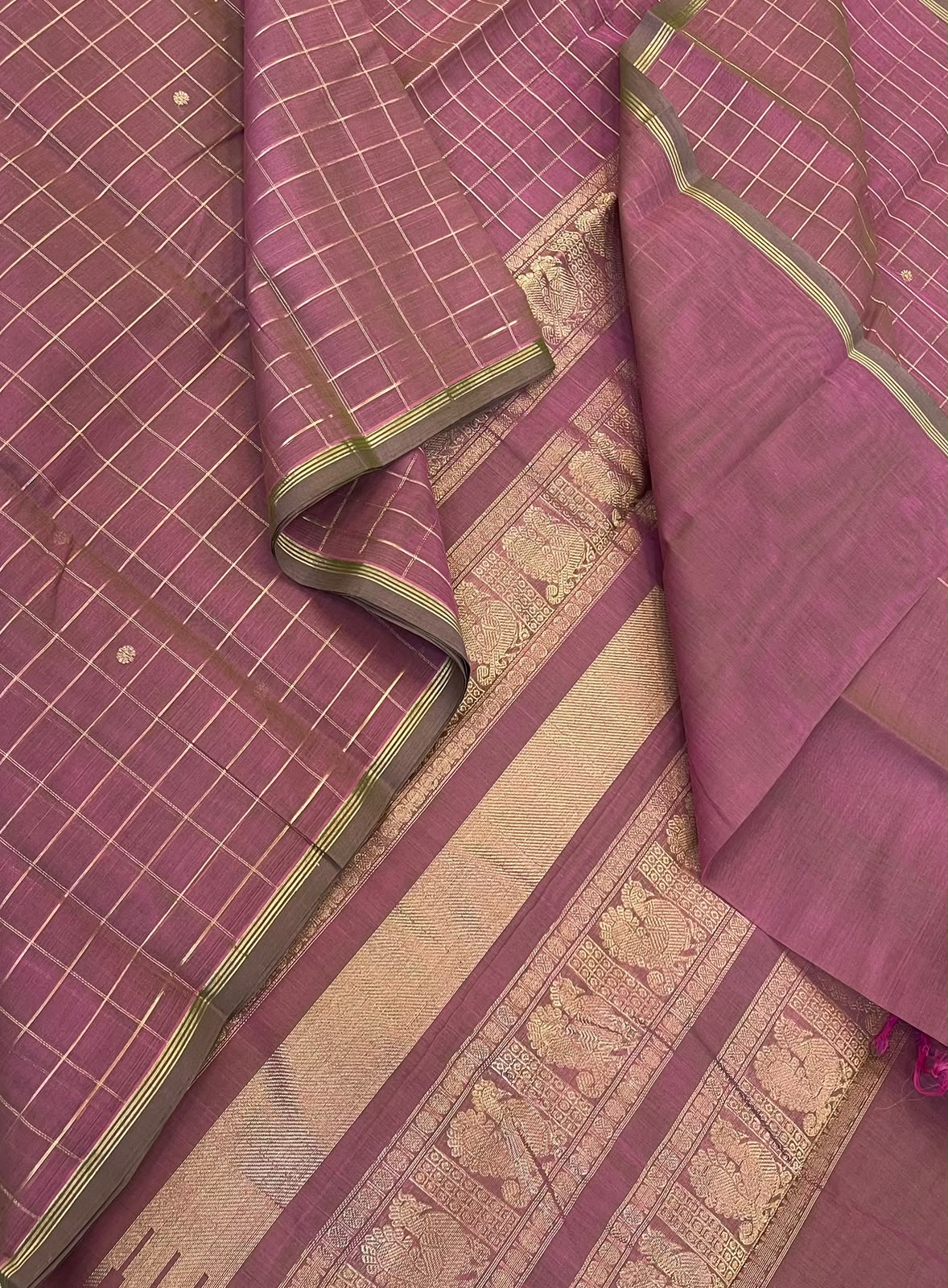 Pure Handloom Kanchi rich Cotton Saree | twotone peach  | zari woven kattam