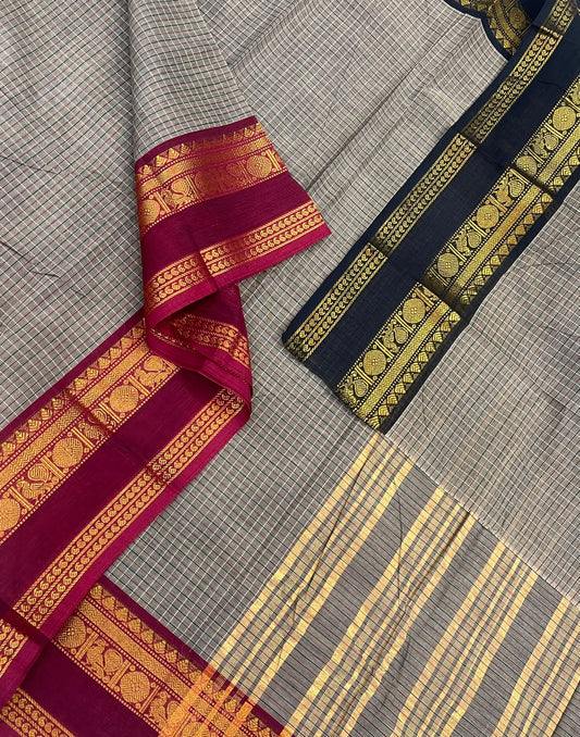 Kanchi soft cotton | kattam Zari  border | grey 🩶