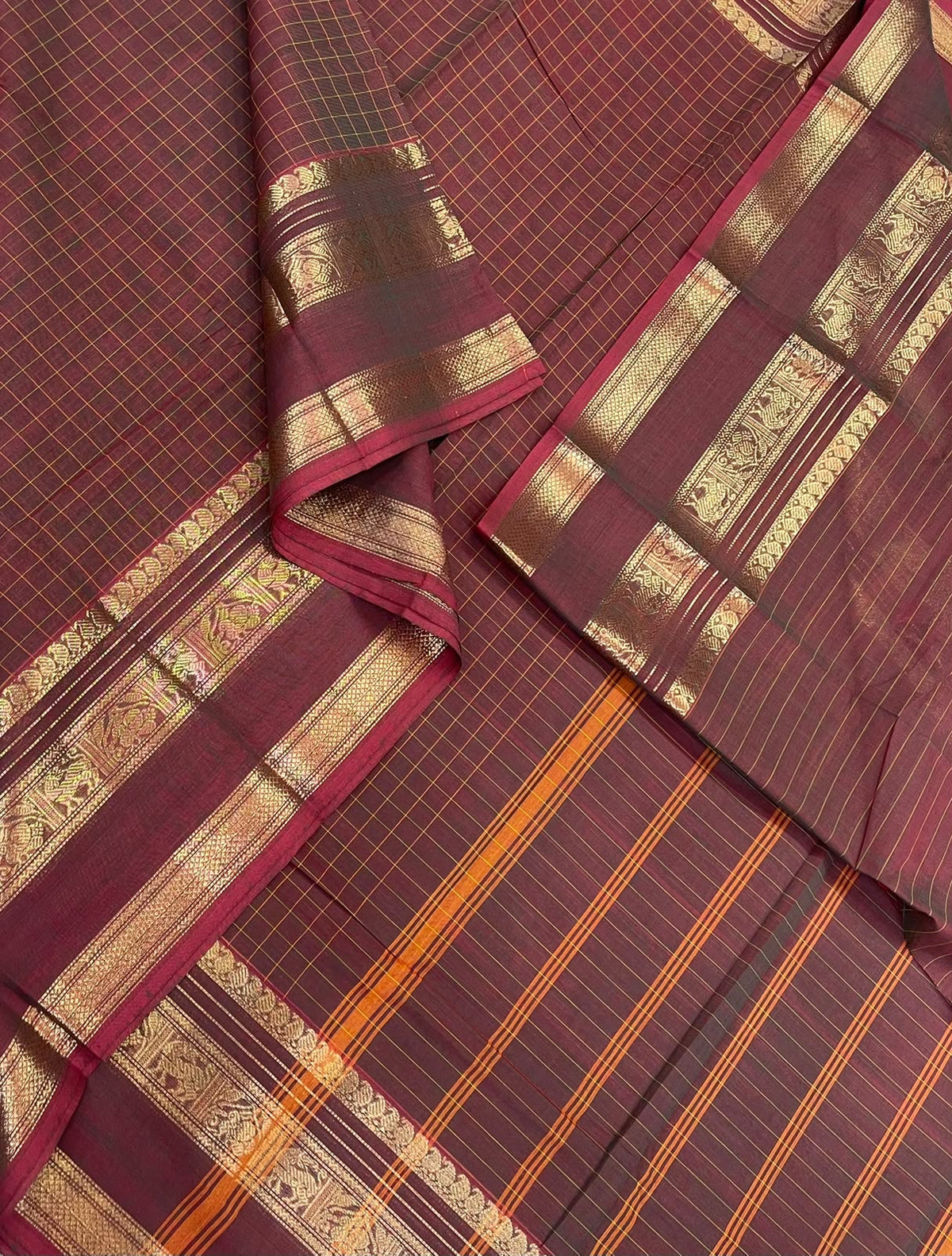 Kanchi soft cotton | kattam Zari rettaipet border | maanthuli brown 🤎 dual tone