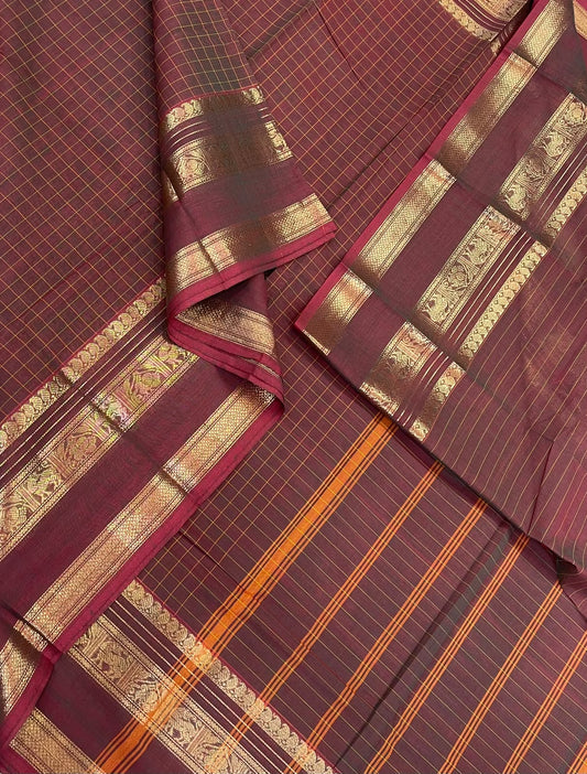 Kanchi soft cotton | kattam Zari rettaipet border | maanthuli brown 🤎 dual tone