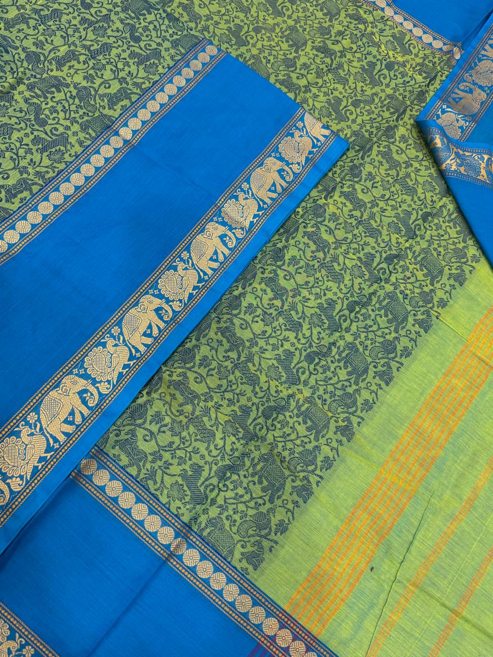Kanchi soft cotton | teal green x blue 💙 | thread rettaipet border X vanasingaram