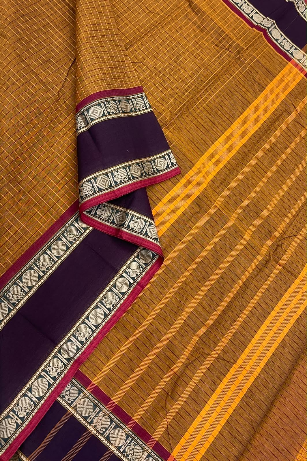 Kanchi soft cotton | mustard yellow x aaraku | thread rettaipet border