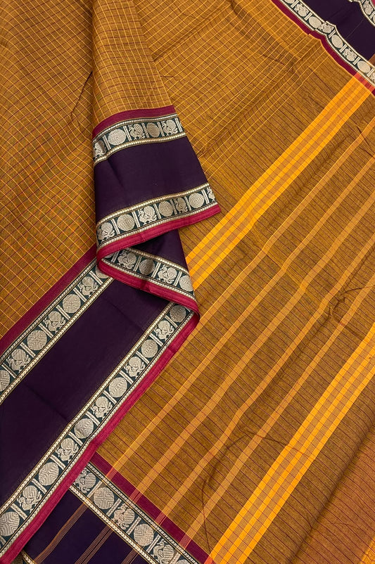Kanchi soft cotton | mustard yellow x aaraku | thread rettaipet border