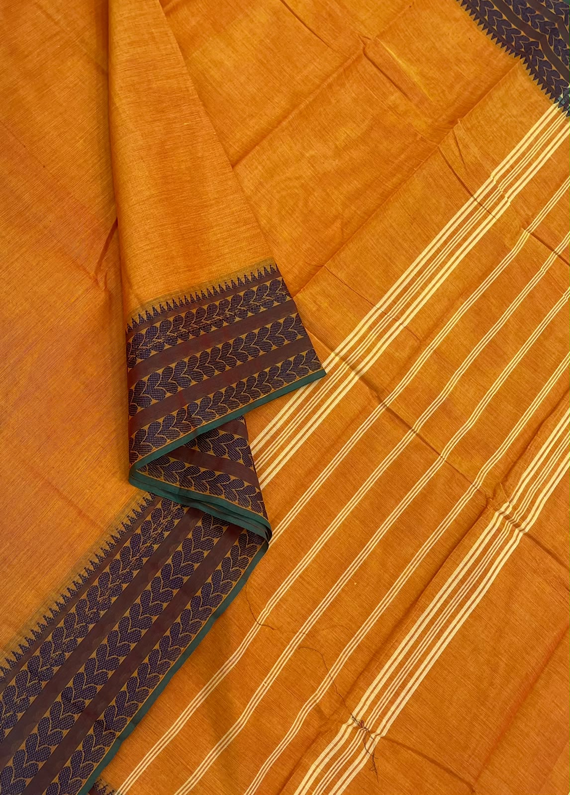 Kanchi soft cotton | manjal x green  | thread border