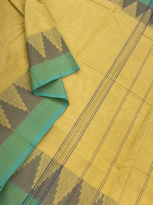 Kanchi soft cotton | pastel yellow x teal  thread border