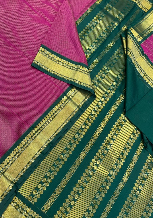 Semi Silk soft Cotton Sarees | vairaoosi X  zari border |  dark rose X green | NKV11
