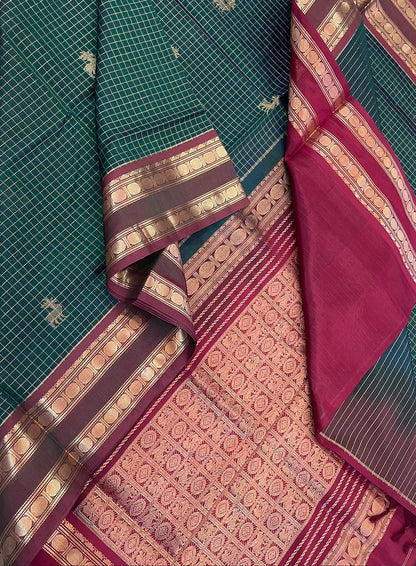 Kanchi Silk Cotton Sarees | luxury silk cotton |  maam x kattam x  green  x red | NKV37