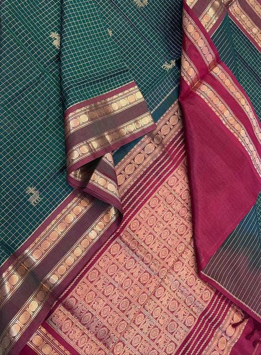 Kanchi Silk Cotton Sarees | luxury silk cotton |  maam x kattam x  green  x red | NKV37