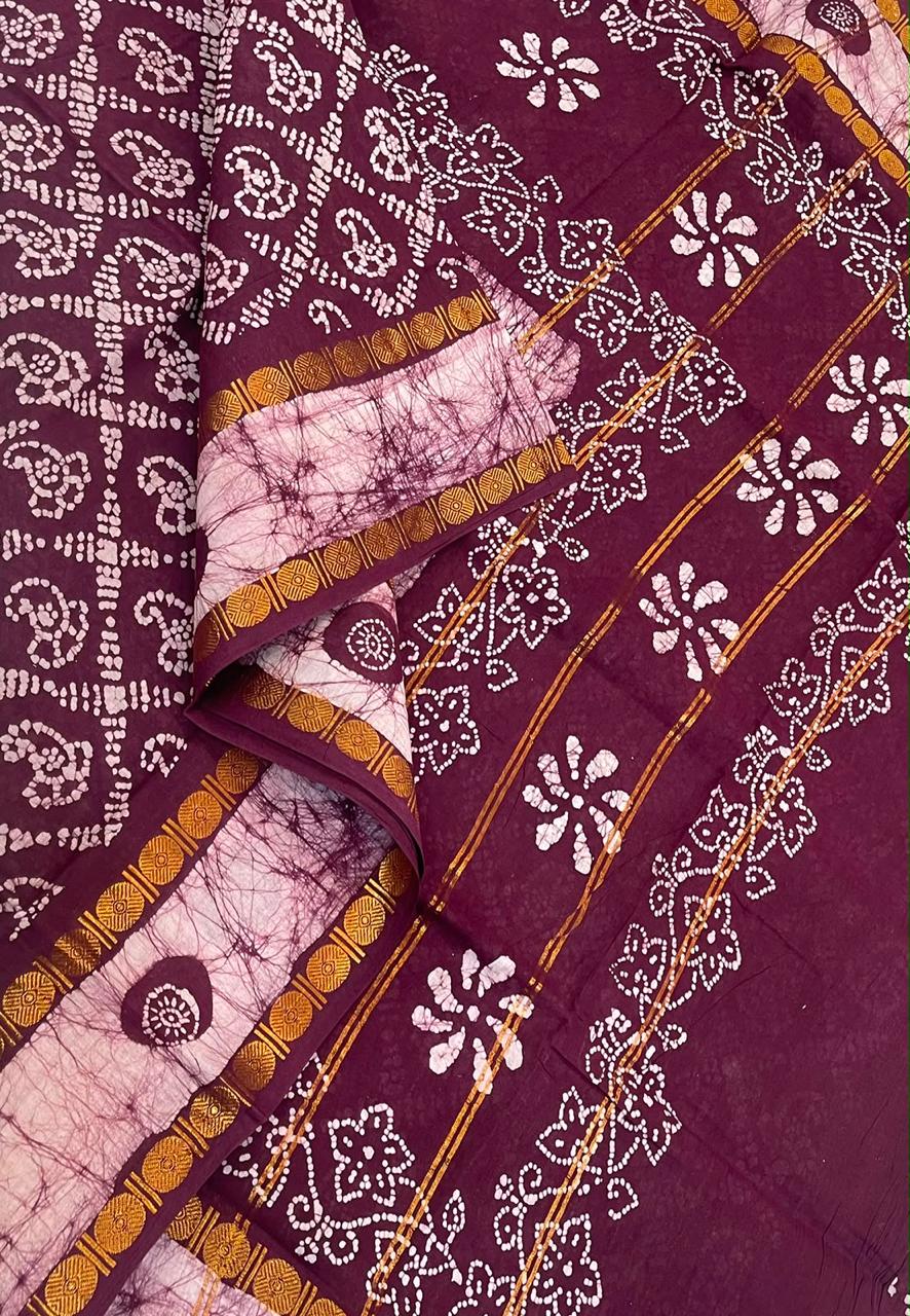 Madurai Sungudi soft cotton | marron|  rettaipet Zari border