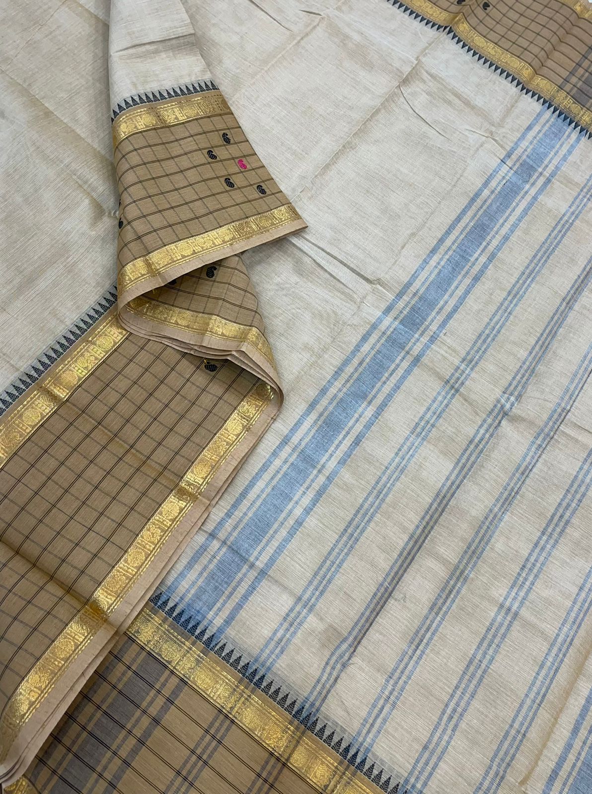 Kanchi soft cotton |rich kattam   border  | cream x beige