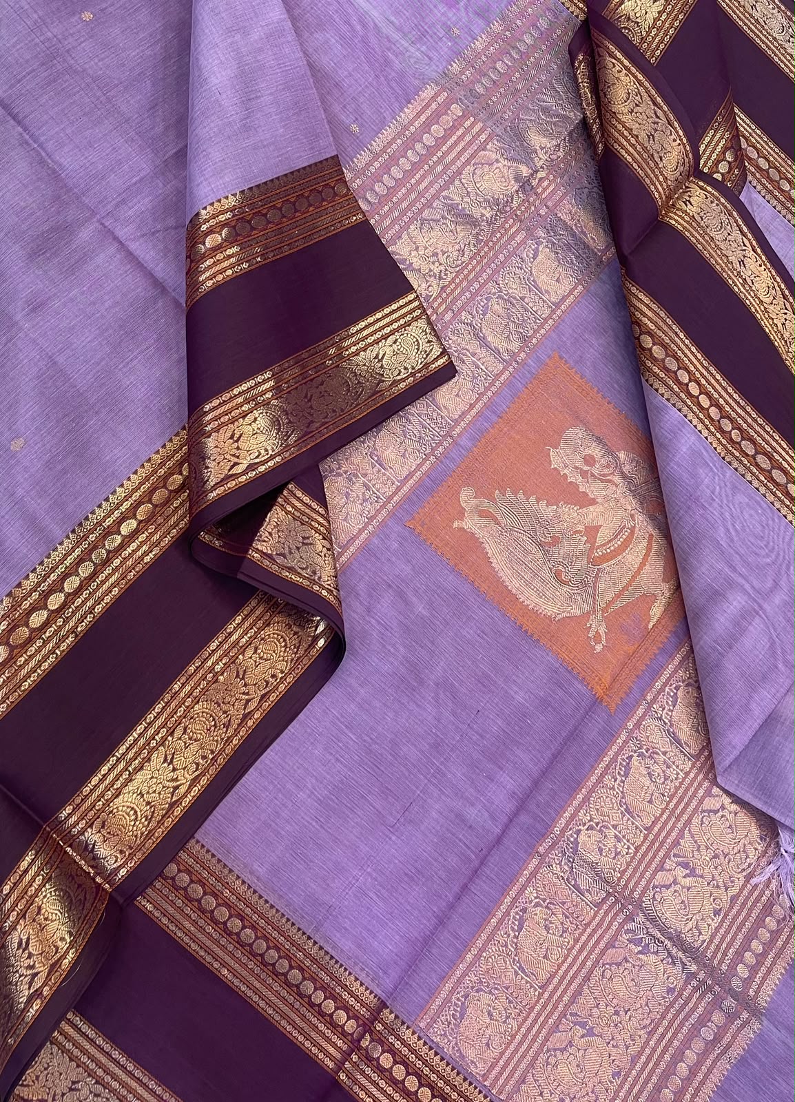 Kanchi Silk Cotton Sarees | rettaipet border X rich kalaimagal pallu | pastel lavender 🪻 x burgundy