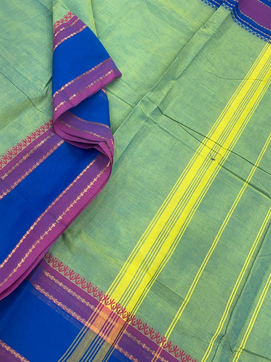 Kanchi soft cotton | teal green x blue |  rettaipet minimal zari border