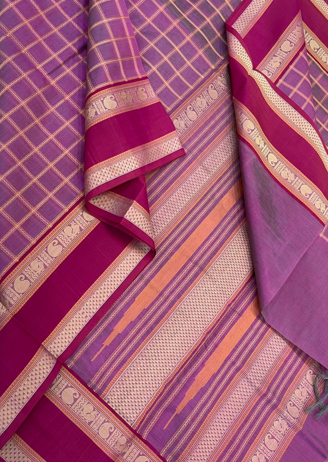 Kanchi Silk Cotton Sarees | rettaipet border  x thread kattam | two tone lavender pink