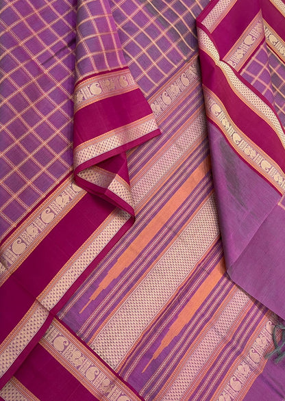 Kanchi Silk Cotton Sarees | rettaipet border  x thread kattam | two tone lavender pink