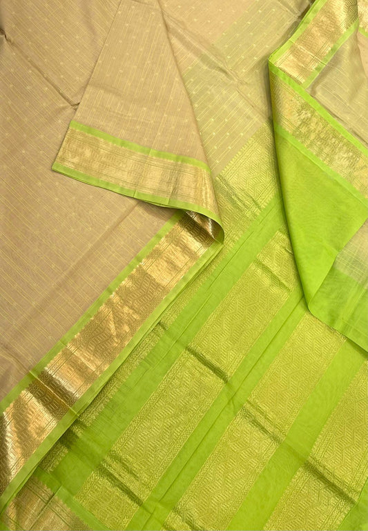 Kanchi Silk Cotton Sarees | LUXURY Silk cotton | kattam x tiny motif x  zari border  | cream X neon green