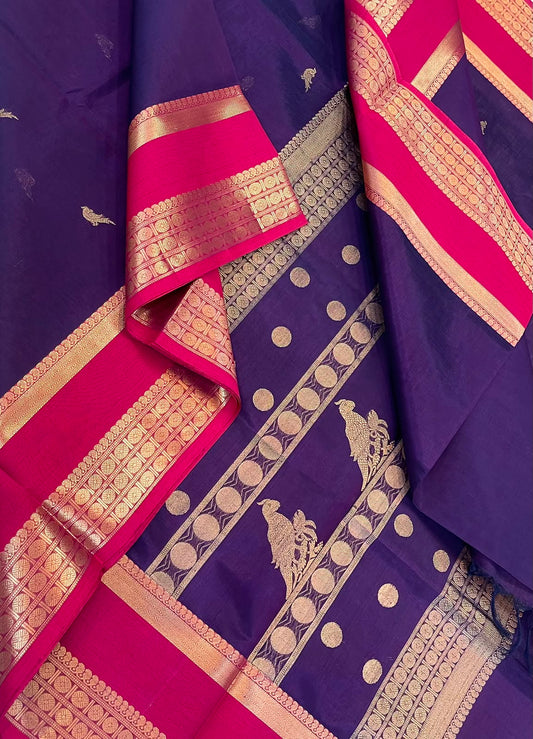 Kanchi Silk Cotton Sarees | killi motif X  zari | violet x pink