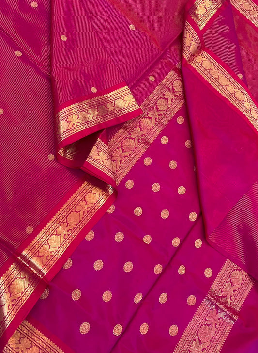 Kanchi Silk Cotton Sarees | silk cotton | VAIRAOOSI X tiny border |  hot pink | NKV37