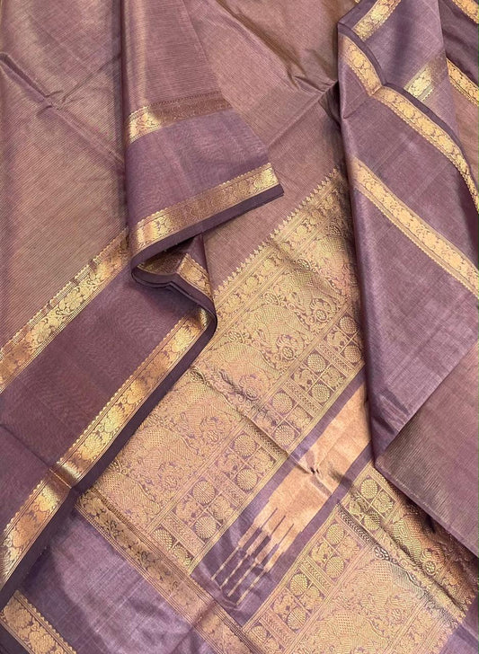 Kanchi Silk Cotton Sarees | luxury tissue silk cotton | intricate VAIRAOOSI X rettaipet | pastel mauve x gold