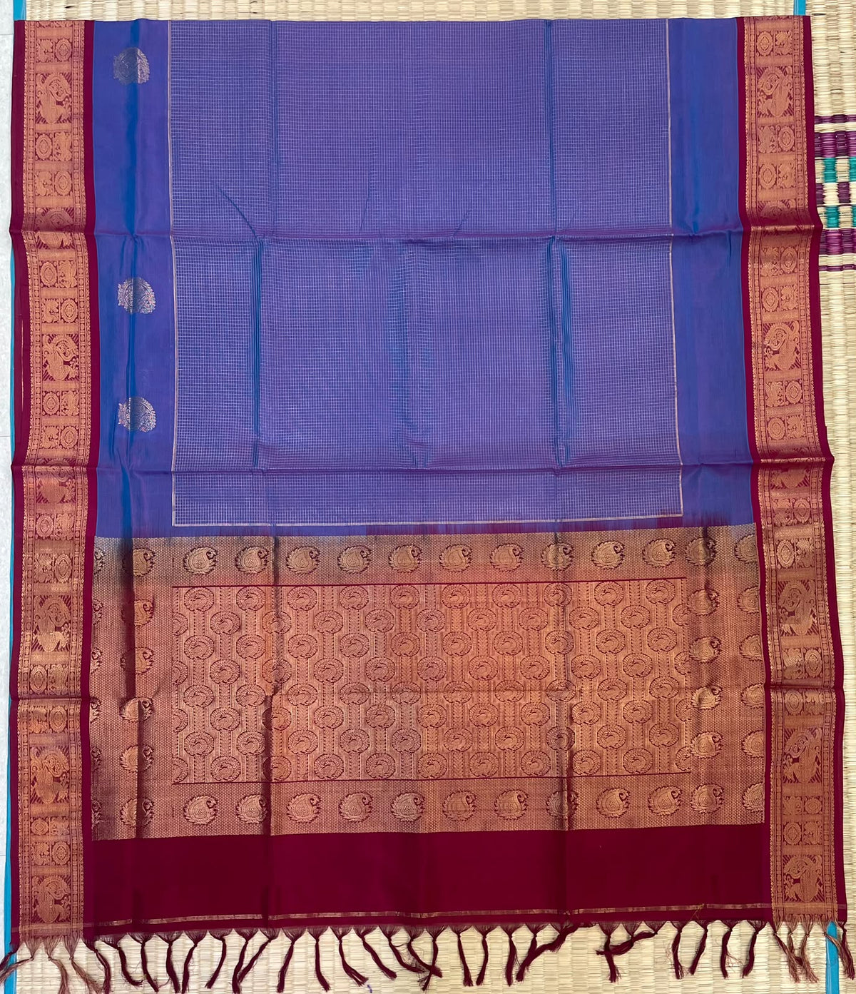 Kanchi Silk Cotton Sarees | luxury silk cotton |  muthukattam x mango motif | violet x marron | NKV37
