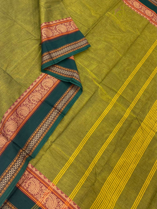 Kanchi soft cotton | leaf green x bottle green|  thread border