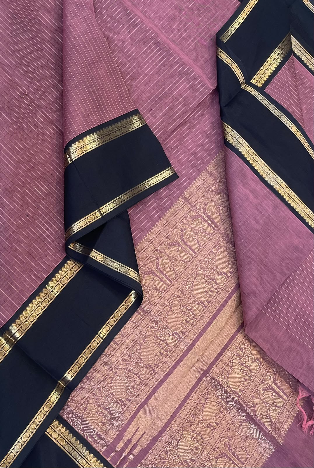 Kanchi Silk Cotton Sarees | zari oosivanam X rich zari  pallu X zari rettaipet border | pastel pinkish lavender x navy blue