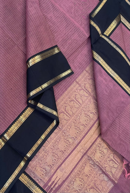 Kanchi Silk Cotton Sarees | zari oosivanam X rich zari  pallu X zari rettaipet border | pastel pinkish lavender x navy blue