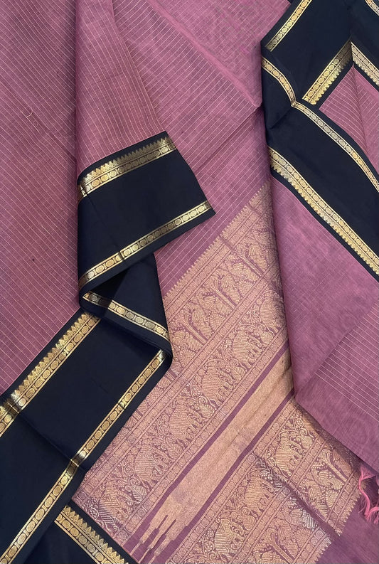 Kanchi Silk Cotton Sarees | zari oosivanam X rich zari  pallu X zari rettaipet border | pastel pinkish lavender x navy blue
