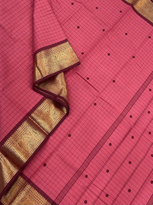 Kanchi soft cotton |rich zari   border x kattam | rose x marron