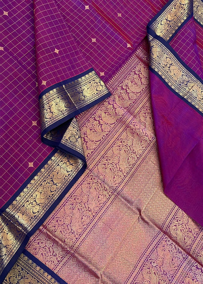 Kanchi Silk Cotton Sarees | rich zari border  x zari kattam motif   | vadamalli x  blue