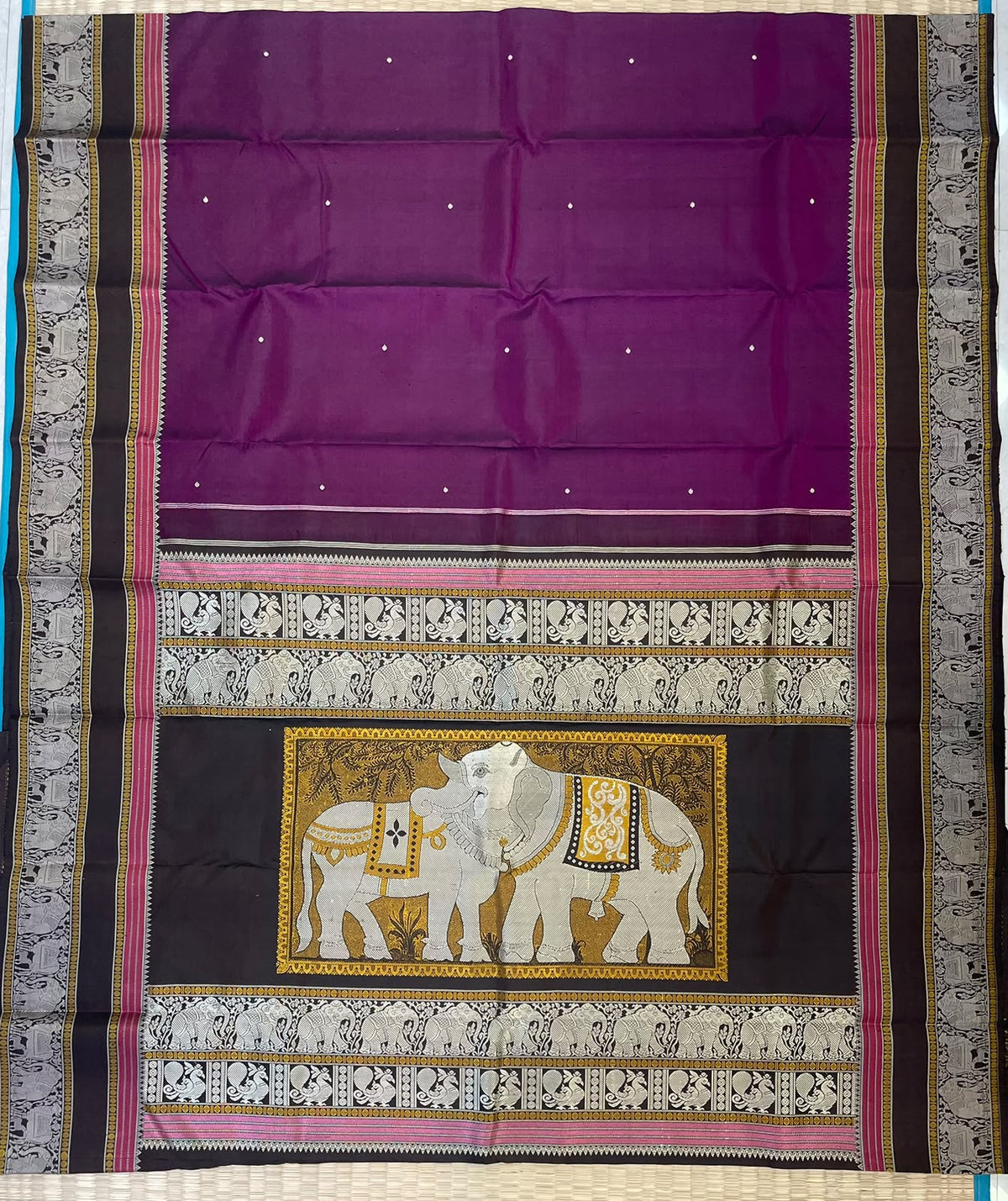 Kanchipuram Silk Sarees | zero zari | Rishaba kunjaram| burgundy X brown  | Handwoven luxury x 4 ply master weave | NKV35