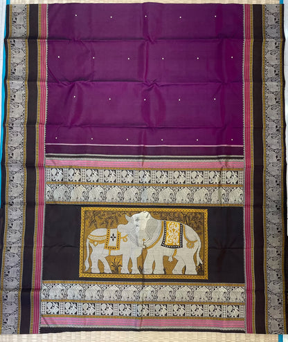 Kanchipuram Silk Sarees | zero zari | Rishaba kunjaram| burgundy X brown  | Handwoven luxury x 4 ply master weave | NKV35