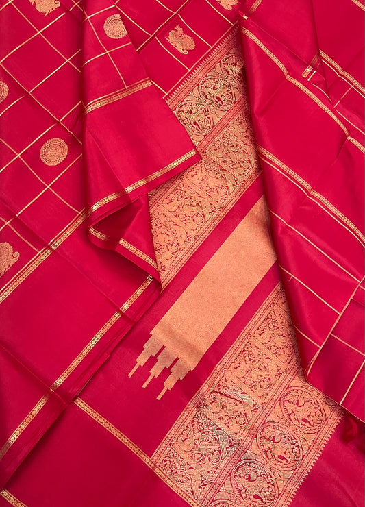 Kanchipuram Silk Saree Online | mayil chakram x red ♥️ x gold | Handwoven luxury x 4 ply