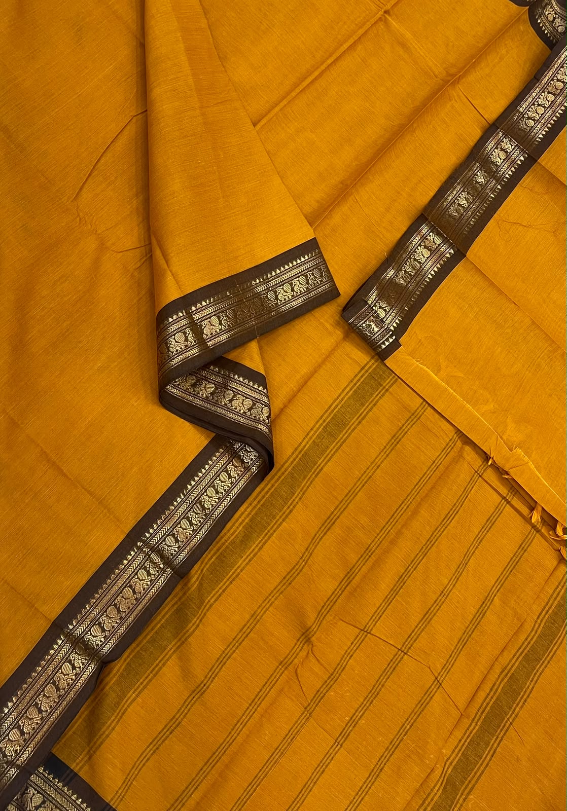 Kanchi soft cotton | Zari tiny border | mustard X black