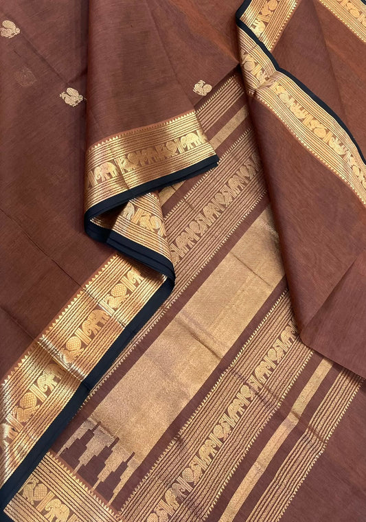 Kanchi Silk Cotton Sarees | luxury silk cotton | small border  X rich pallu   | chocolate 🍫 brown