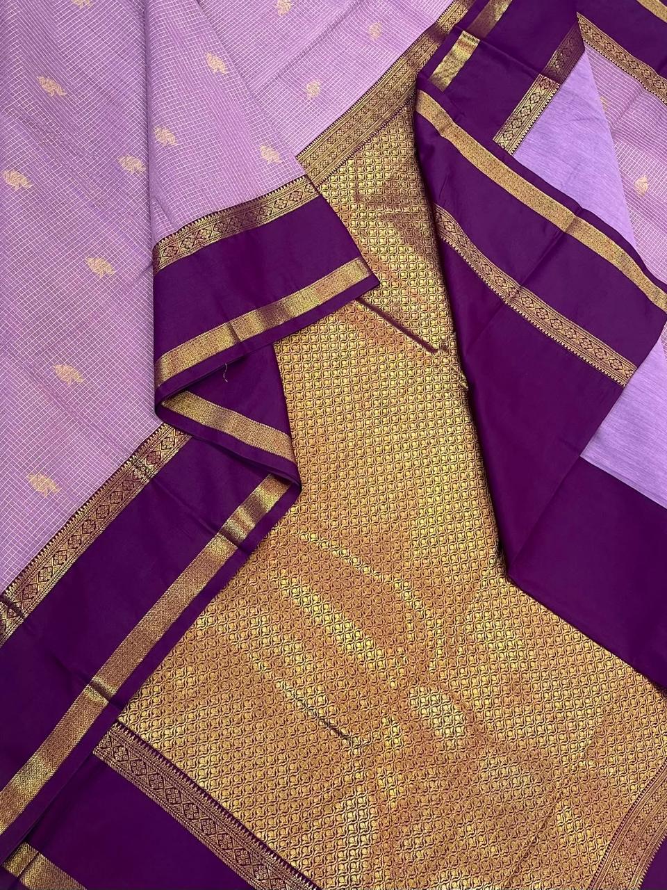 Semi Silk soft Cotton Sarees | korvai Rettaipet border X muthu kattam |  pastel lavendar 🪻x dark violet NKV11