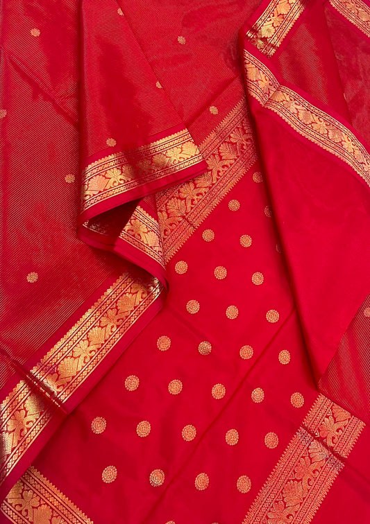 Kanchi Silk Cotton Sarees | silk cotton | VAIRAOOSI X tiny border |  red x gold | NKV37