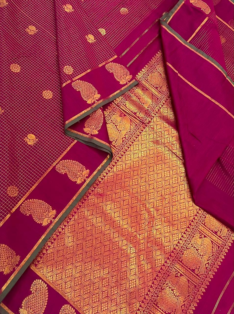 Semi Silk soft Cotton Sarees | mango  border X  muthukattam x mayil chakram | red x green | NKV11