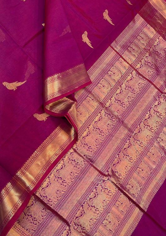 Kanchi Silk Cotton Sarees | killi motifs | majantha pink X gold