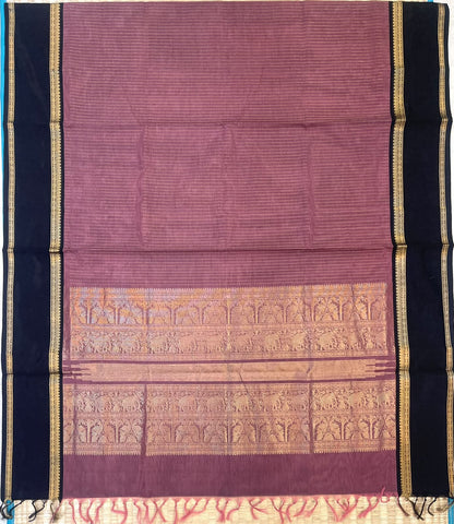 Kanchi Silk Cotton Sarees | zari oosivanam X rich zari  pallu X zari rettaipet border | pastel pinkish lavender x navy blue