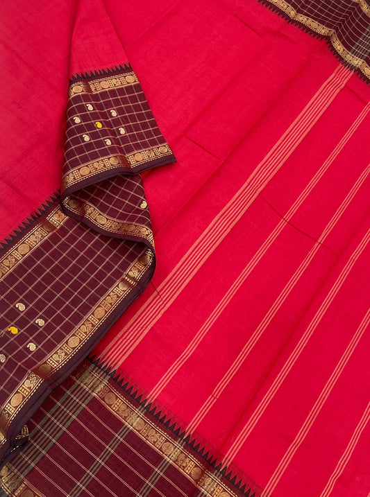 Kanchi soft cotton |rich rettaipet kattam zari border | red x aaraku