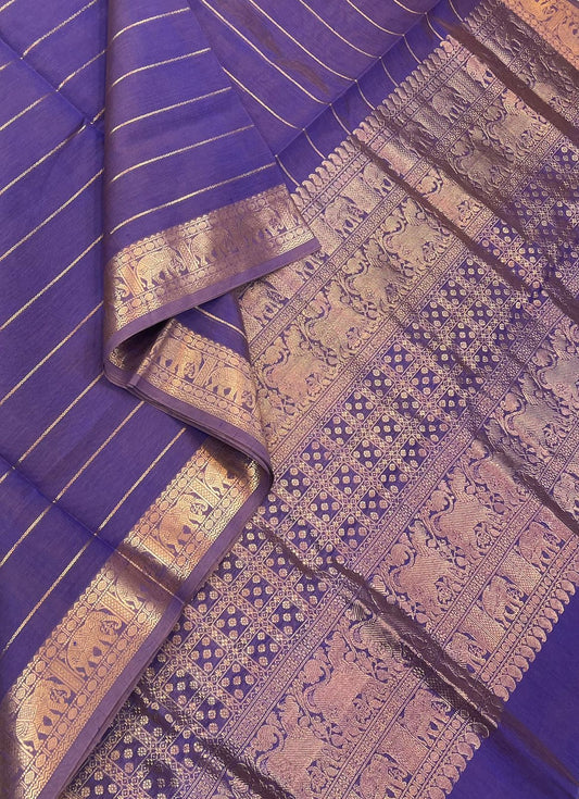 Kanchi Silk Cotton Sarees | veldhari X small yaanai border | lavendar