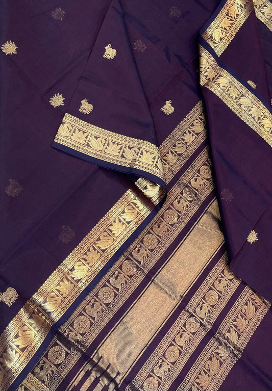 Kanchi Silk Cotton Sarees | lotus X gomatha butta | jamun X gold