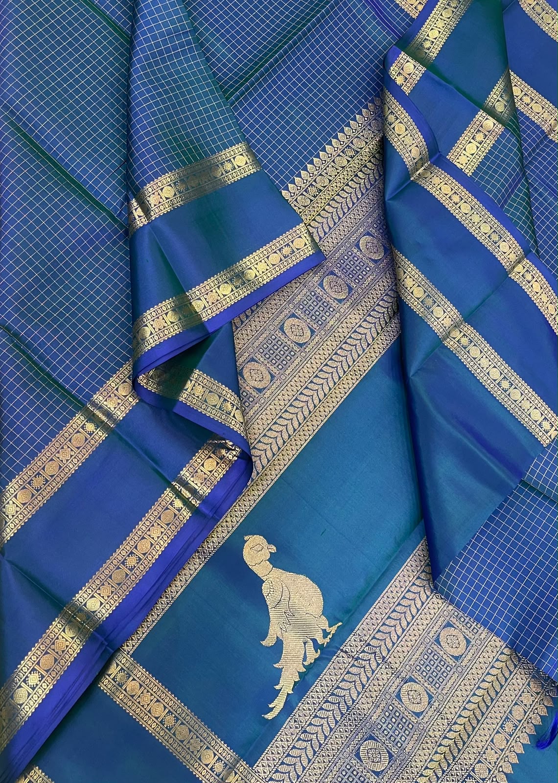 Kanchipuram Silk Saree Online | Kalakshetra killi x peacock 🦚 blue color | Handwoven luxury x 4 ply | NKV45