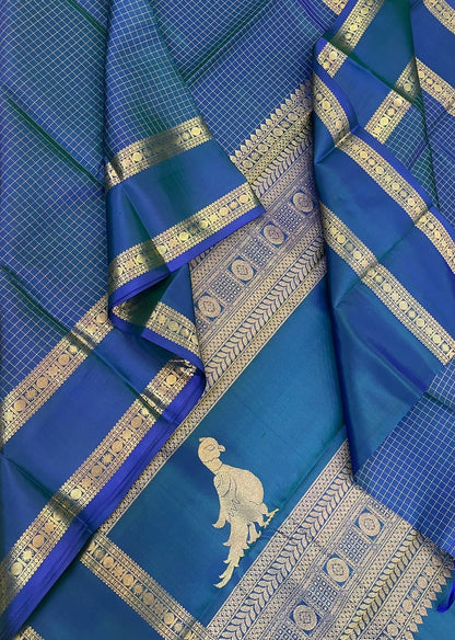 Kanchipuram Silk Saree Online | Kalakshetra killi x peacock 🦚 blue color | Handwoven luxury x 4 ply | NKV45
