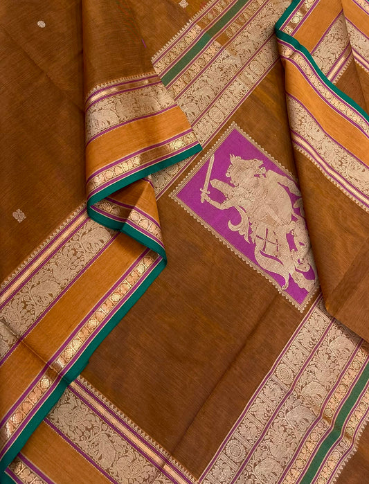 Kanchi Silk Cotton Sarees | rettaipet thread woven border  x veerashivaji pallu | mustard X teal x majenta