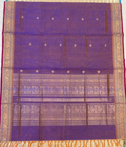 Kanchi Silk Cotton Sarees | small zari border X rich pallu | lavender 🪻 x hot pink x mustard