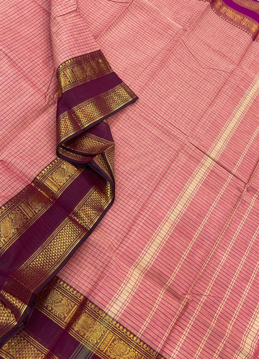 Kanchi soft cotton |rich rettaipet zari border x ganga jamuna | pink x burgandy