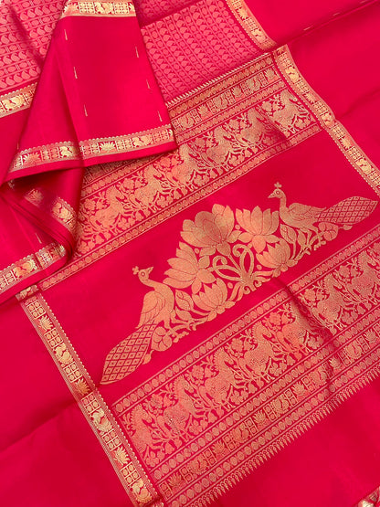 Pure Kanjivarams | zero zari & minimal Zari | varisaipet Xmuppagam | red | Handwoven luxury x 4 ply master weave | NKV35