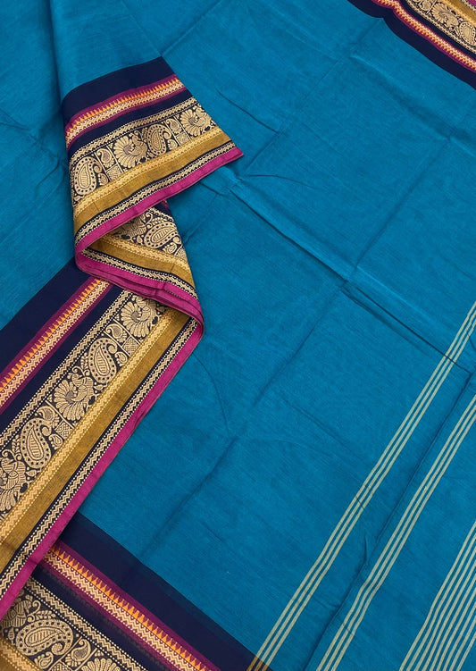 Kanchi soft cotton | blue x pink |  thread border